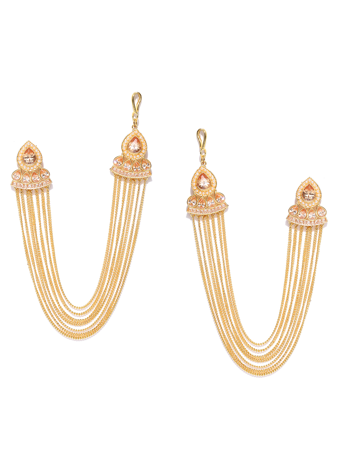 YouBella Gold-Toned  Off-White Teardrop Shaped Studs with Ear Chains